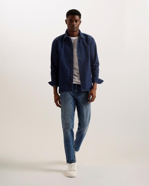 Chemises Ted Baker Long Sleeve Denim Bleu Homme | MHE-93002973